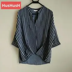 HusHusH レディース シャツ ブラウス ストライプ ネイビー 五分袖 M