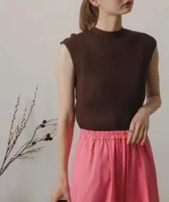 SENSE OF PLACE リブハイネックノースリーブセーター　リブニット