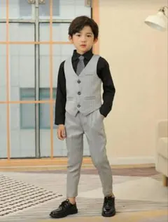 男の子 グレー ストライプ フォーマルスーツ 120cm