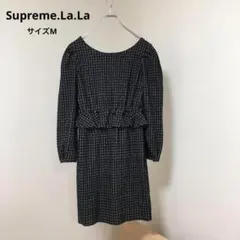 チェック柄　【シュープリームララ】ミニワンピース　ウエストフリル　パフスリーブ