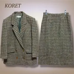 クラシカル ツイード セットアップ チェック ジャケット スカート L相当 上品