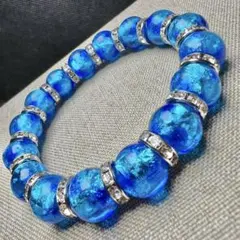 蓄光 ホタルガラス 12mm ブレスレット アクアブルー とんぼ玉