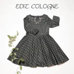 EDIT COLOGNE エディットコロン グレー チェック 長袖ワンピース L