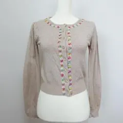 natural couture 花柄 刺繍 長袖 カーディガン ベージュ