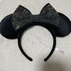 *美品*ディズニー　ミニーマウス ビジュー付きカチューシャ　スパンコール　黒