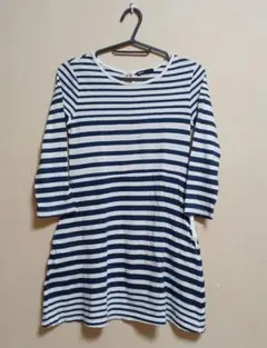GapKids ボーダーワンピース 長袖 ネイビー×ホワイト140