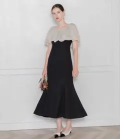 【Leja】2WAYオフショルダーパフスリーブマーメイドワンピースドレス S