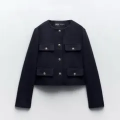 完売品 ZARA ザラ フラップクロップドジャケット ネイビー XS
