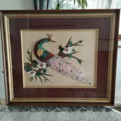 石画　1969年　額縁　ストーンアート　アンティーク　ヴィンテージ　レトロ 昭和レトロ 鳥 宝石画 貴石画 ストーンアート 絵画 美術 芸術