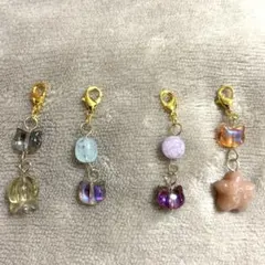 1点限定‼️猫ガラス・天然石チャーム　アソート　4点セット