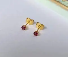 【040】ロードライトガーネット　3mm　サージカルステンレス　ピアス