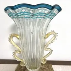 IWATA GLASS 岩田ガラス 花瓶 マーブル模様 金彩 双耳 ヴィンテージ