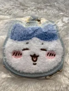 おかおサガラミニポーチ　ハチワレ　薄水色　小銭入れ