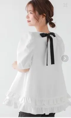 Fit moreフィットモア パフスリーブ　フリル　リボン付きブラウスFREEのサムネイル