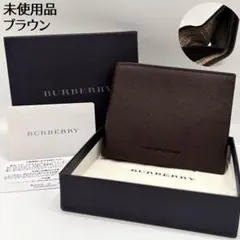 【未使用品】バーバリー 2つ折り財布 サフィアーノレザー ノバチェック ロゴ 茶