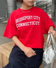 チャオパニックティピー　赤　カレッジロゴ半袖スウェット