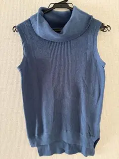 COMME CA ISM ノースリーブ ニット タートルネック ブルー