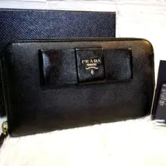 【美品】プラダ 長財布 サフィアーノ ラウンドファスナー 黒 ブラック