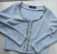 salire 水色 パール装飾 カーディガンジャケットパーティードレス