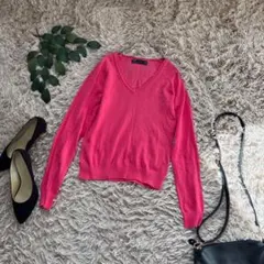 6862✾ザラ✾Vネックニット【S】ピンク/薄手/ラグラン/コットンブレンド