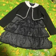 ガールズ　入学式　黒ドット柄フリルドレスセット 130
