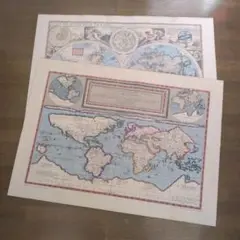 アンティーク世界古地図　２枚　美品
