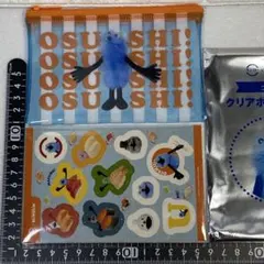 〈スシローxパペットスンスン〉クリアポーチ&シール　オレンジ