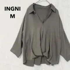 訳あり INGNI イング スキッパーシャツ ブラウス M カーキ とろみ素材