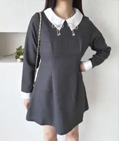 apresjour チャーム付きアソート襟ワンピース グレー