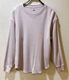 ユニクロ UNIQLOワッフル クルーネックT ピンク Mサイズ