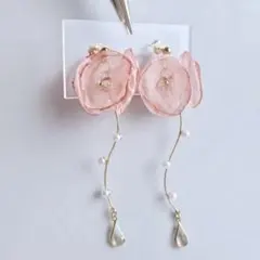 ピンク　フラワー　イヤリング