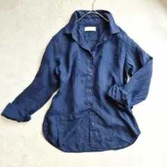 UNIQLO　プレミアムリネンシャツ　ネイビー　長袖　Sサイズ　麻100%のサムネイル