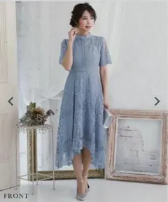 【ラストSALE！】結婚式 パーティ ドレス レース ワンピース ライトブルー