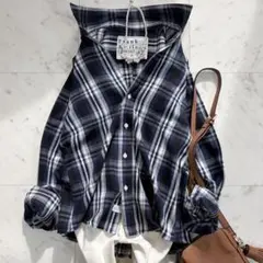 極美品✨フランク&アイリーン　ネルシャツ　バリー　ネイビー系　マルチチェック柄