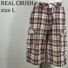 美品 リアルクラッシュ REAL CRUSH チェック ハーフパンツL【432】
