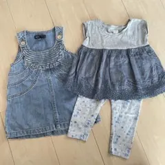 女の子 80 デニムワンピース・トップス・レギンスセット ユニクロ