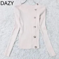 デイジー　リブニット　ボタン装飾　細見え　エレガント　薄手　秋冬　ピンク　S