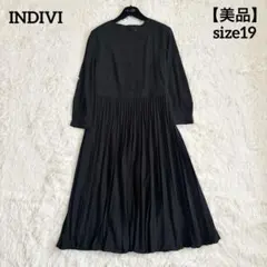 【美品】インディヴィ ロングワンピース プリーツ ブラック 大きいサイズ 19
