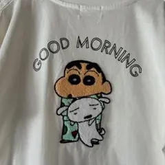 美品　クレヨンしんちゃん　刺繍　しんちゃん　シロ　蜡笔小新　白T 半袖Tシャツ