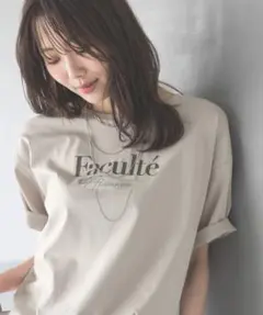 GLOBAL WORK リッチクリーンプリントT半袖　グレイッシュベージュ