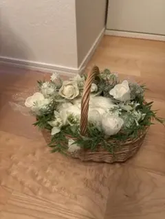 ホワイト リングピロー 造花 バスケット
