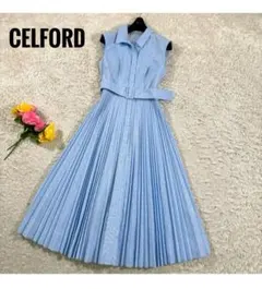 36サイズ CELFORD セルフォード エンブプリーツワンピース 刺繍 ベルト