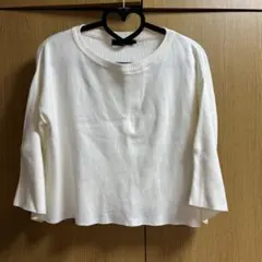 AZUL by moussy オフホワイト7分袖ショート丈ニット