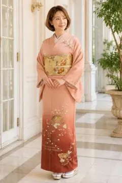 訪問着セット 扇面花文　暈し染め 身丈162cm　正絹袋帯 唐織りのサムネイル