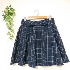 オリーブデオリーブ　スカート　紺　チェック柄　ミニスカ　ショート丈　カジュアル
