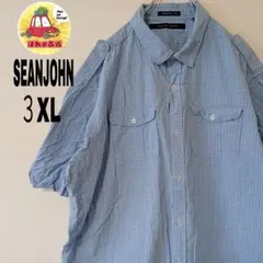 USA古着 SEANJOHN 半袖ボタンシャツ　３XL ライトブルー　ホワイトのサムネイル