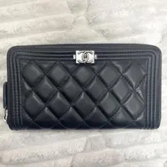 CHANEL ボーイシャネル 長財布 ブラック ラムスキン シルバー金具 正規品