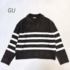 【ジーユー】 パフィータッチスキッパーボーダーセーター ダークブラウン 秋冬 M