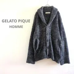 ジェラートピケオム【M】ショールカラー カーディガン もこもこ ネイビー×白