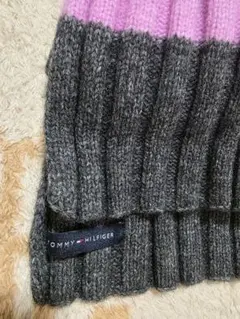 トミーヒルフィガー マフラー グレー×ピンク リブニット シンプル 冬物